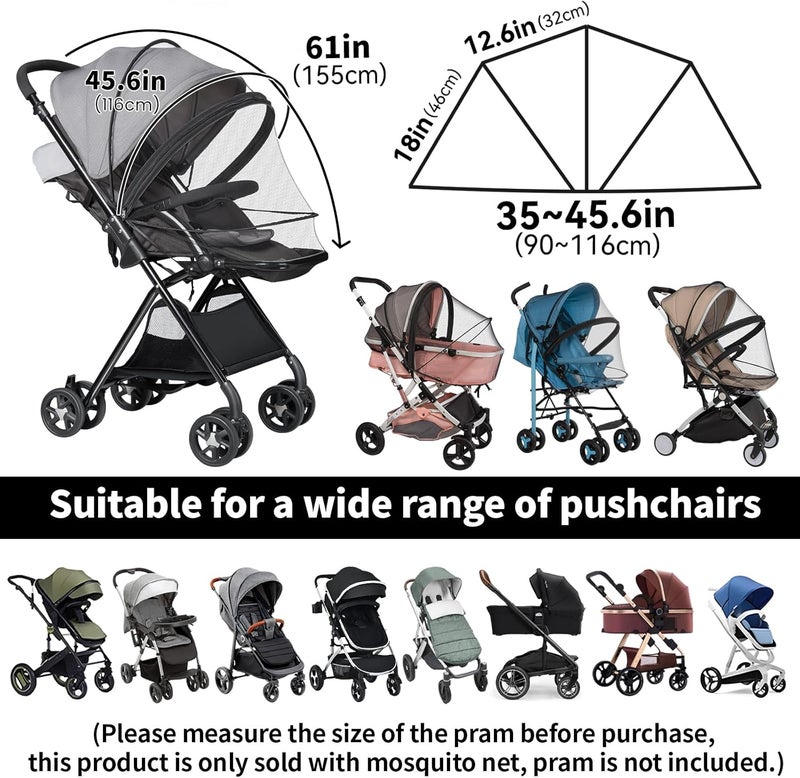 bemece Universal Baby Stroller Mosquito Net, Durable Mosquito for Stroller with Two-Way Zippers & Storage Bag, Breathable & Foldable Mosquito Nets, Perfect Bug Net for Strollers - Image 2